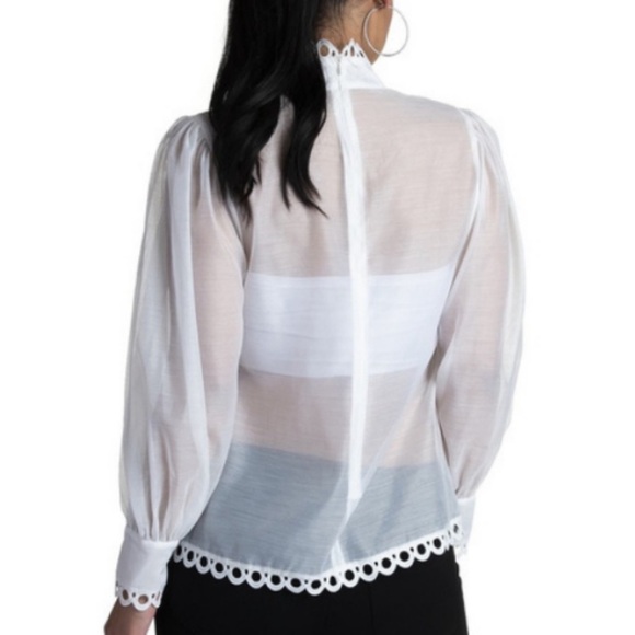 CLOSETTE CHIC NWT White Embroidered Cutout Eyelet Sheer Long Sleeves Blouse Sz M - Picture 3 of 15